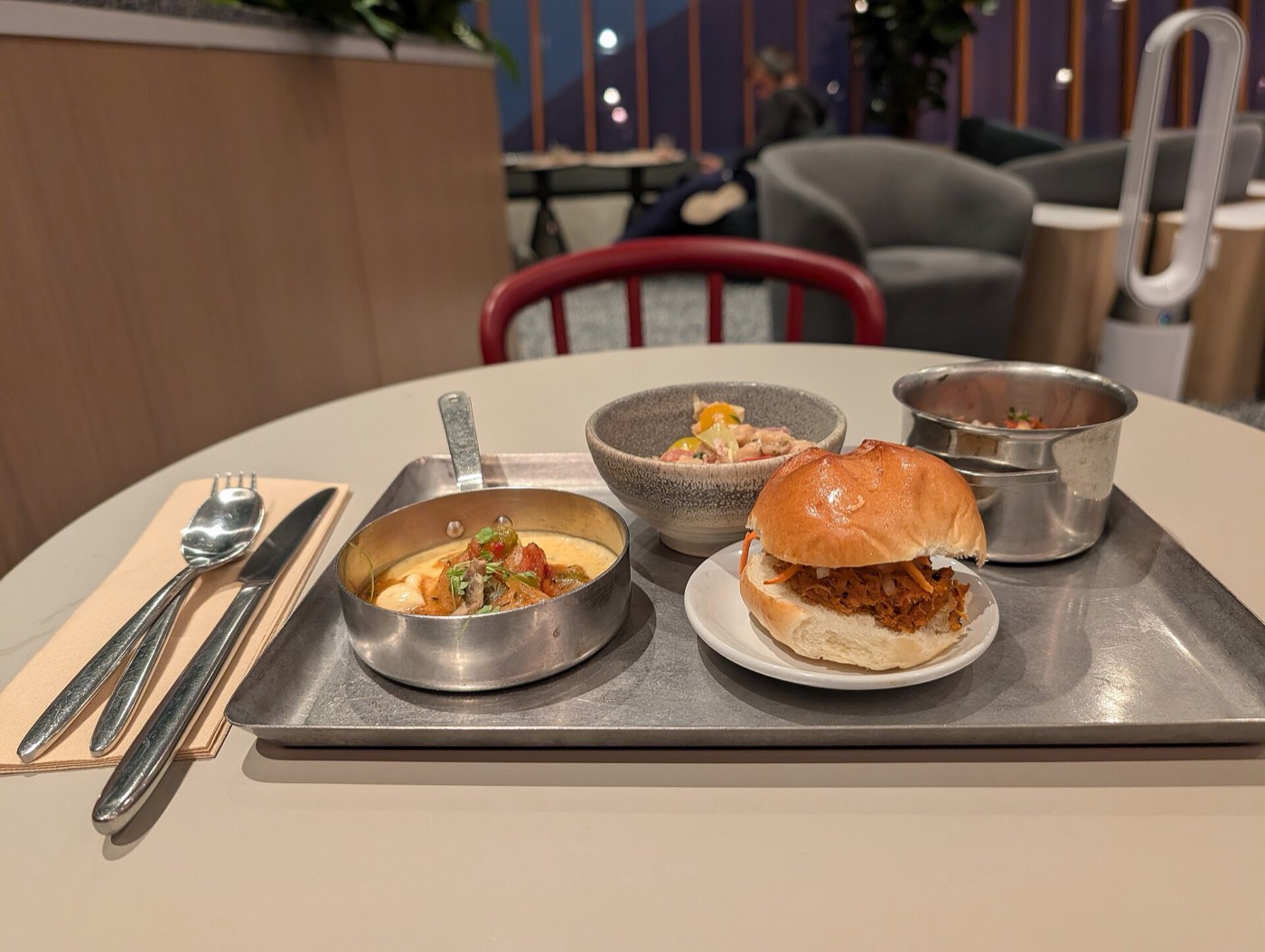 A plate of small bites served at a Capital One Lounge